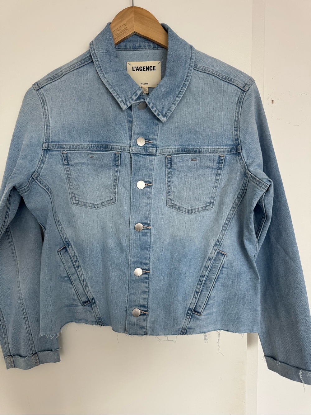 L’agence Janelle Slim-Raw Denim Jean Jacket cruz large